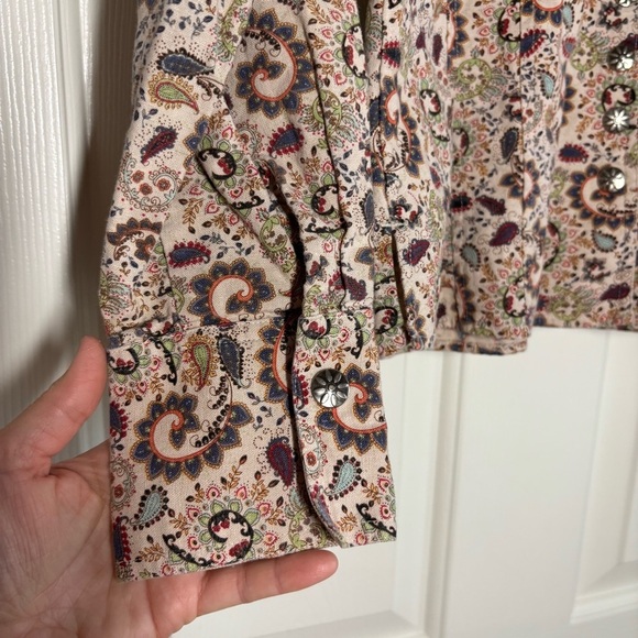 Christopher & Banks Women Button Down Shirt Jacket Small Paisley Coastal Cowgirl - Picture 10 of 12